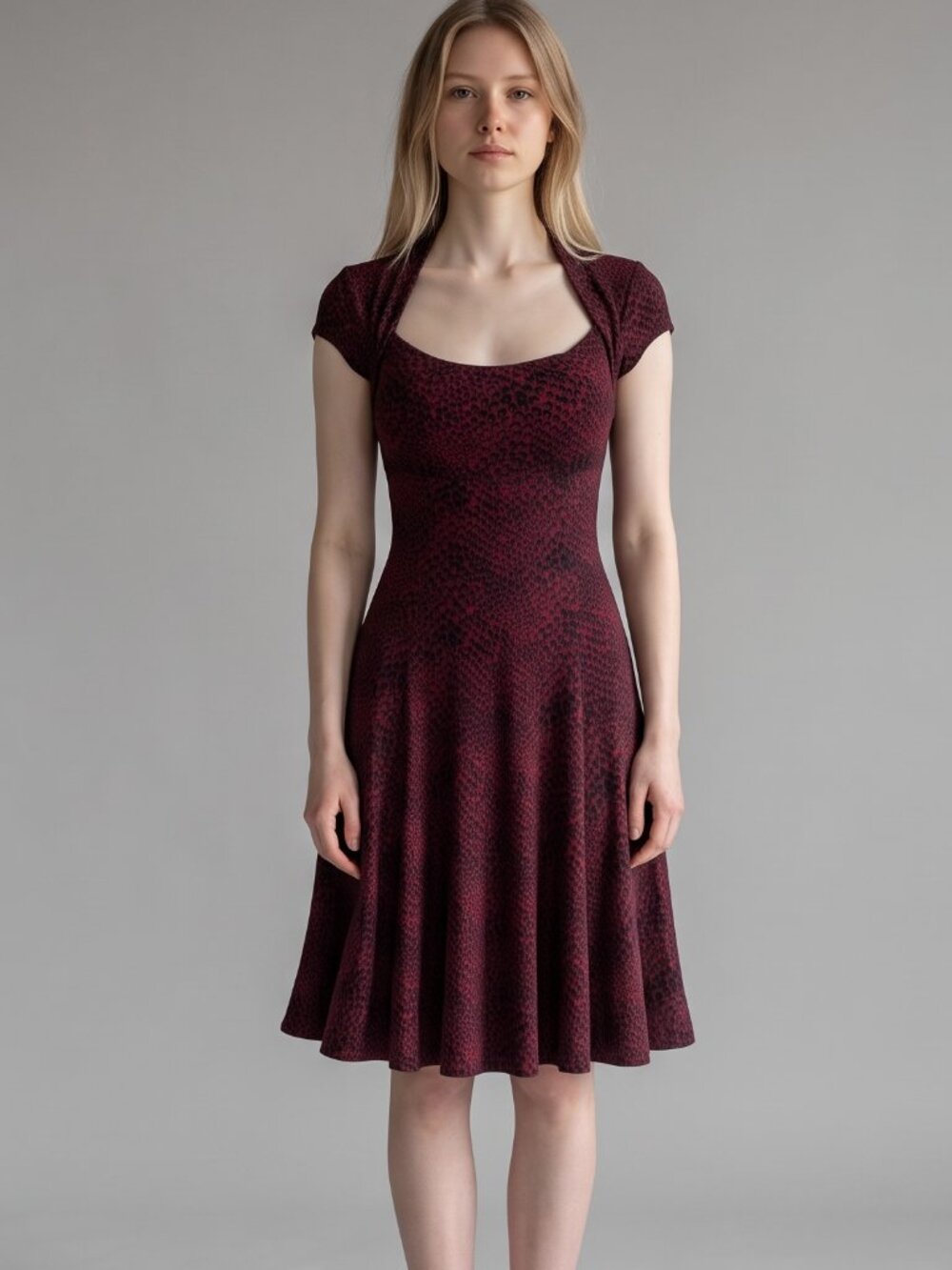 Norma Kamali fit and flare Red and Black print knit dress